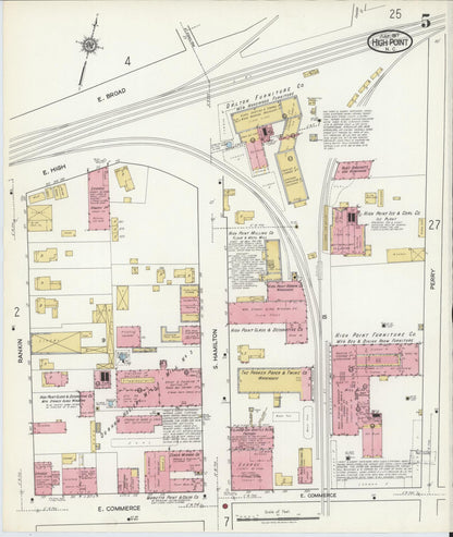 Sanborn Fire Insurance Map from High Point, Guilford County, North Carolina (1917), Sheet #0005 - Historic Sanborn Fire Insurance Map Print, vintage old map wall art, antique decor, genealogy gift, North Carolina North Carolina map