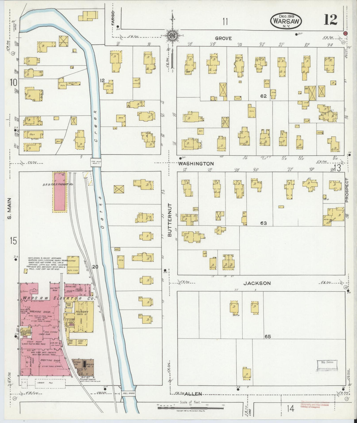 Sanborn Fire Insurance Map from Warsaw, Wyoming County, New York (1919), Sheet #0012 - Historic Sanborn Fire Insurance Map Print, vintage old map wall art, antique decor, genealogy gift, Warsaw Wyoming map