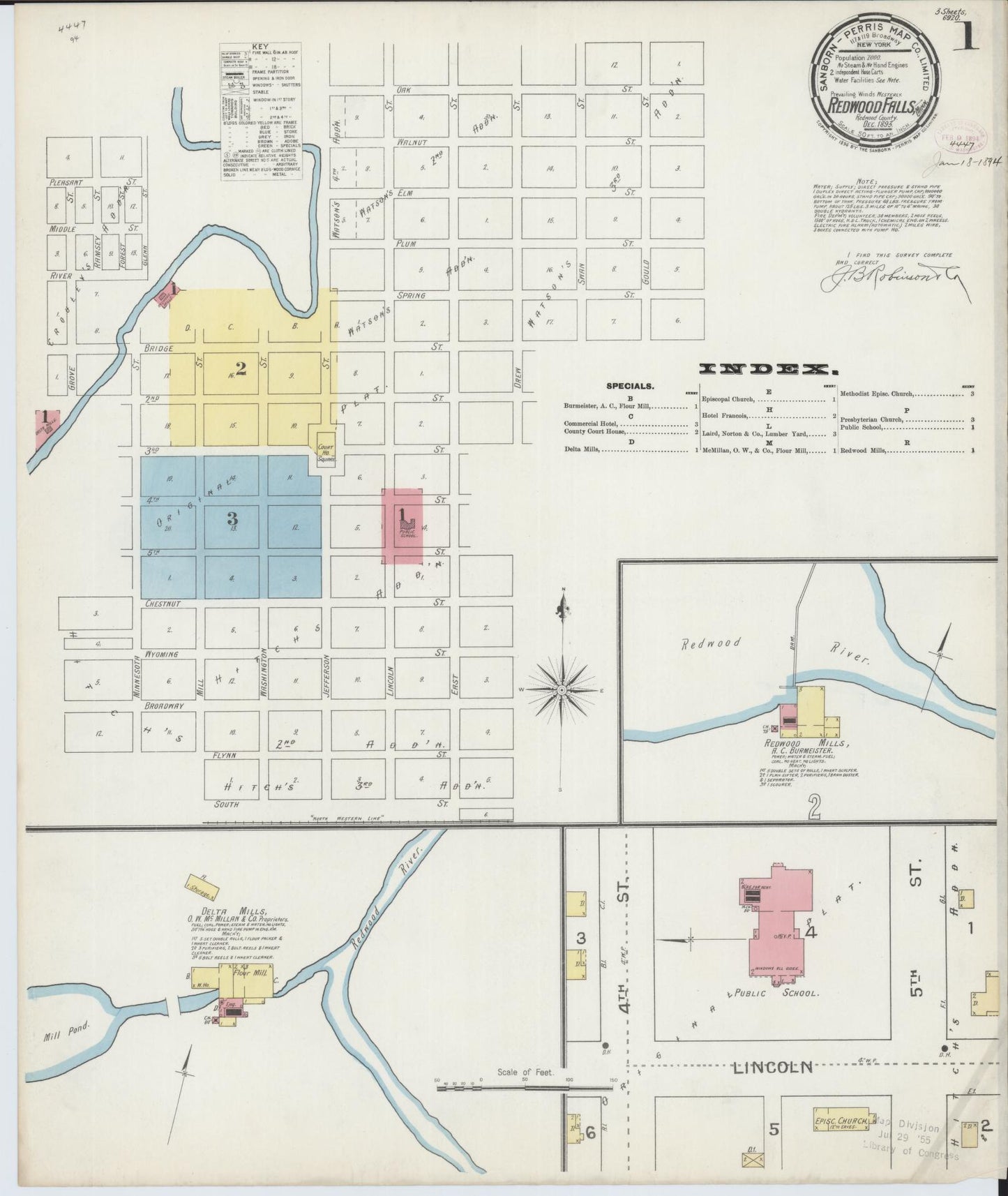 Sanborn Fire Insurance Map from Redwood Falls, Redwood County, Minnesota (1893), Sheet #0001 - Complete Map Set gallery image, historic Sanborn map, vintage wall art, Minnesota Minnesota