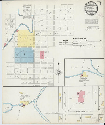 Sanborn Fire Insurance Map from Redwood Falls, Redwood County, Minnesota (1893), Sheet #0001 - Complete Map Set gallery image, historic Sanborn map, vintage wall art, Minnesota Minnesota