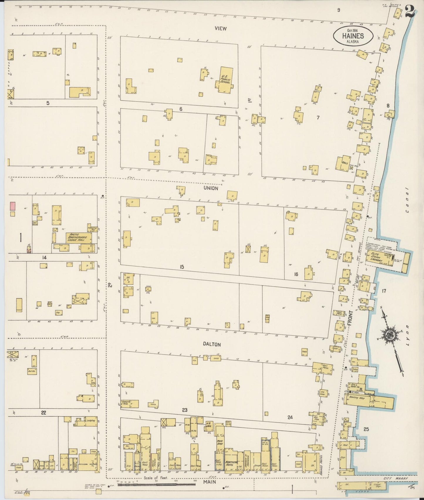 Sanborn Fire Insurance Map from Haines, Haines Census Division, Alaska (1914), Sheet #0002 - Complete Map Set gallery image, historic Sanborn map, vintage wall art, Alaska Alaska