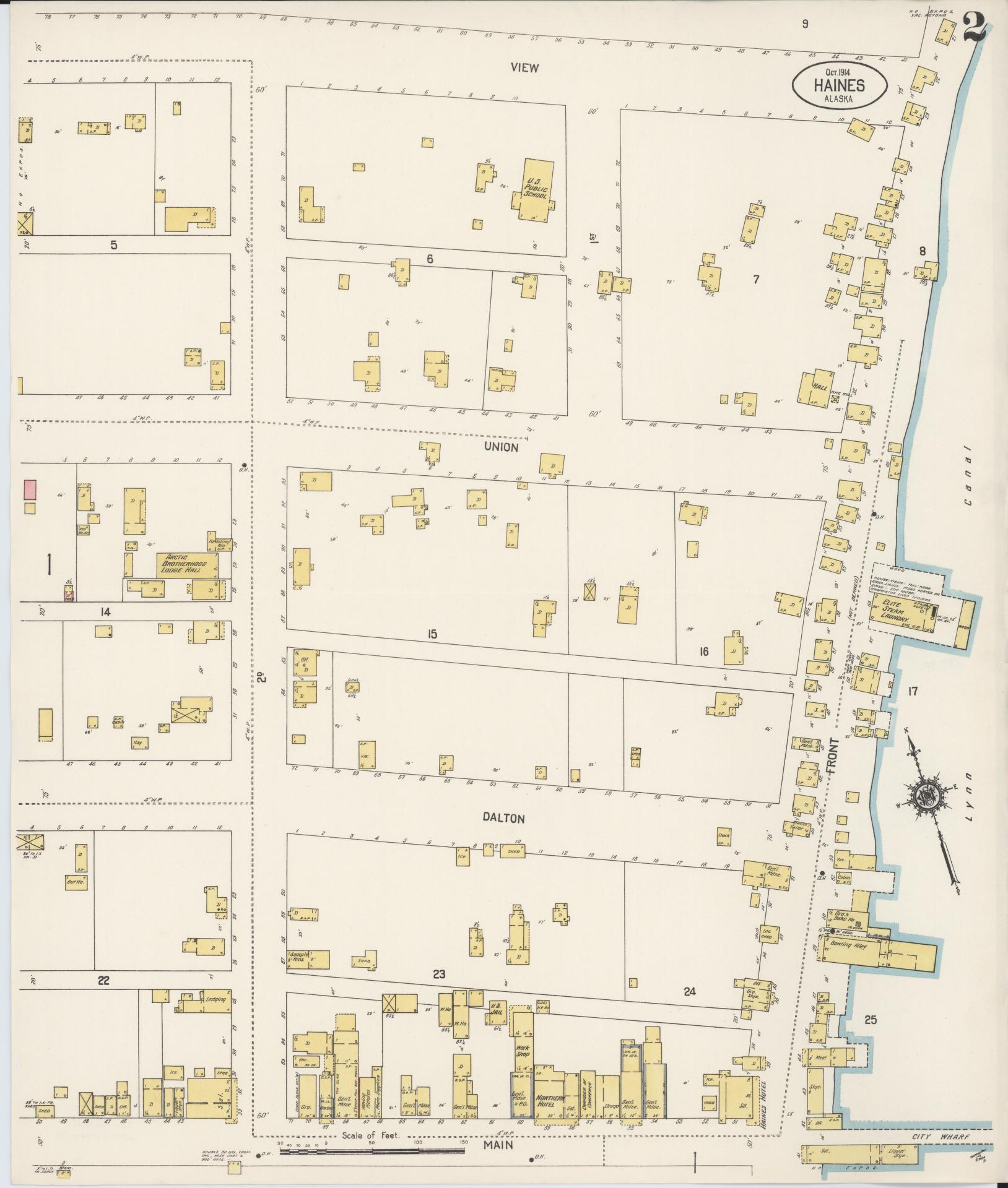 Sanborn Fire Insurance Map from Haines, Haines Census Division, Alaska (1914), Sheet #0002 - Complete Map Set gallery image, historic Sanborn map, vintage wall art, Alaska Alaska