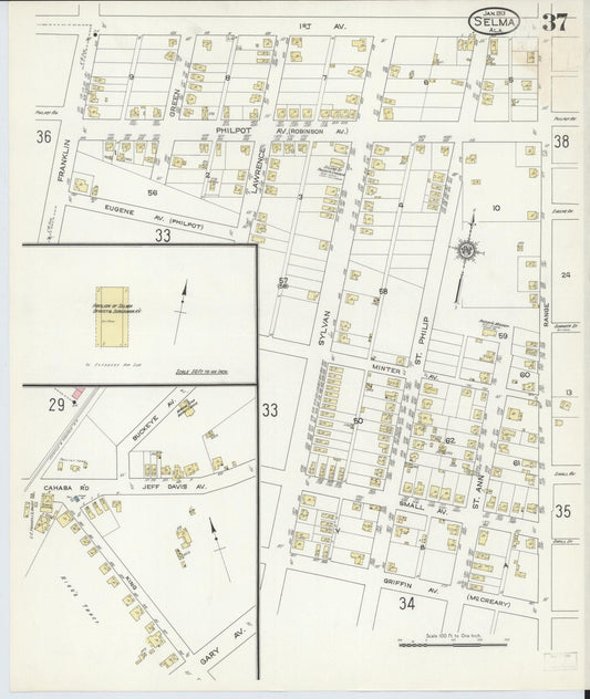 Sanborn Fire Insurance Map from Selma, Dallas County, Alabama (1913), Sheet #0037 - Historic Sanborn Fire Insurance Map Print, vintage old map wall art, antique decor, genealogy gift, Alabama Alabama map