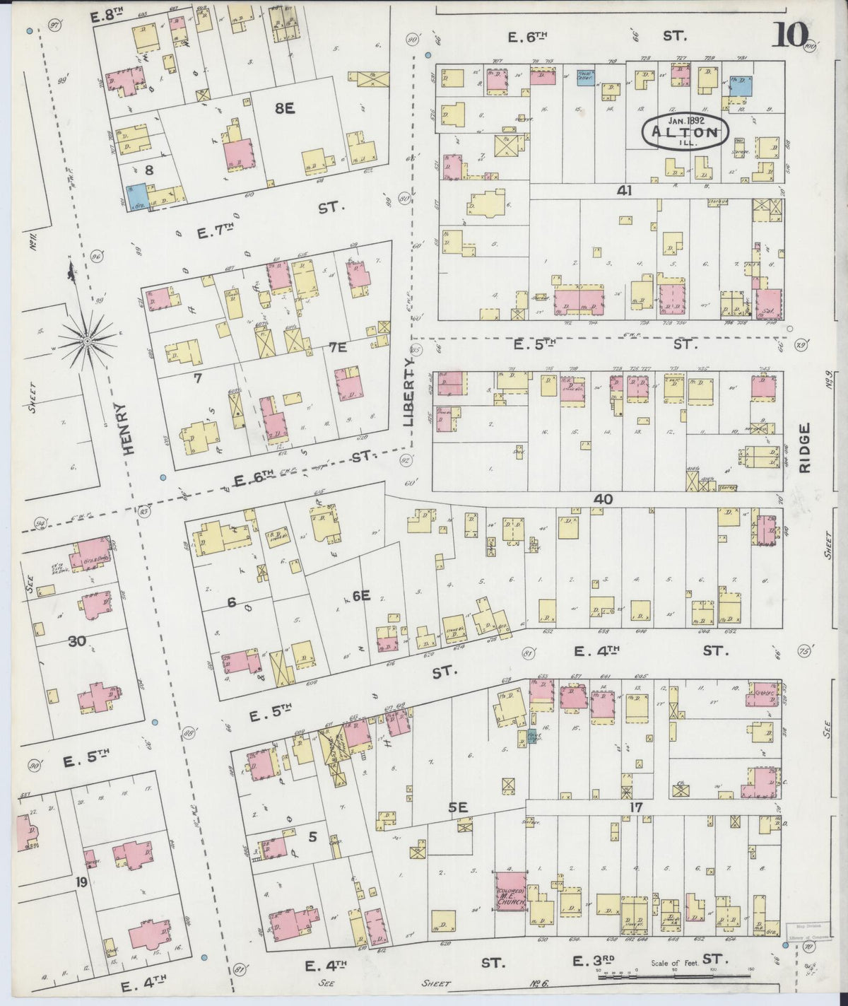 Sanborn Fire Insurance Map from Alton, Madison County, Illinois (1892), Sheet #0010 - Complete Map Set gallery image, historic Sanborn map, vintage wall art, Illinois Illinois