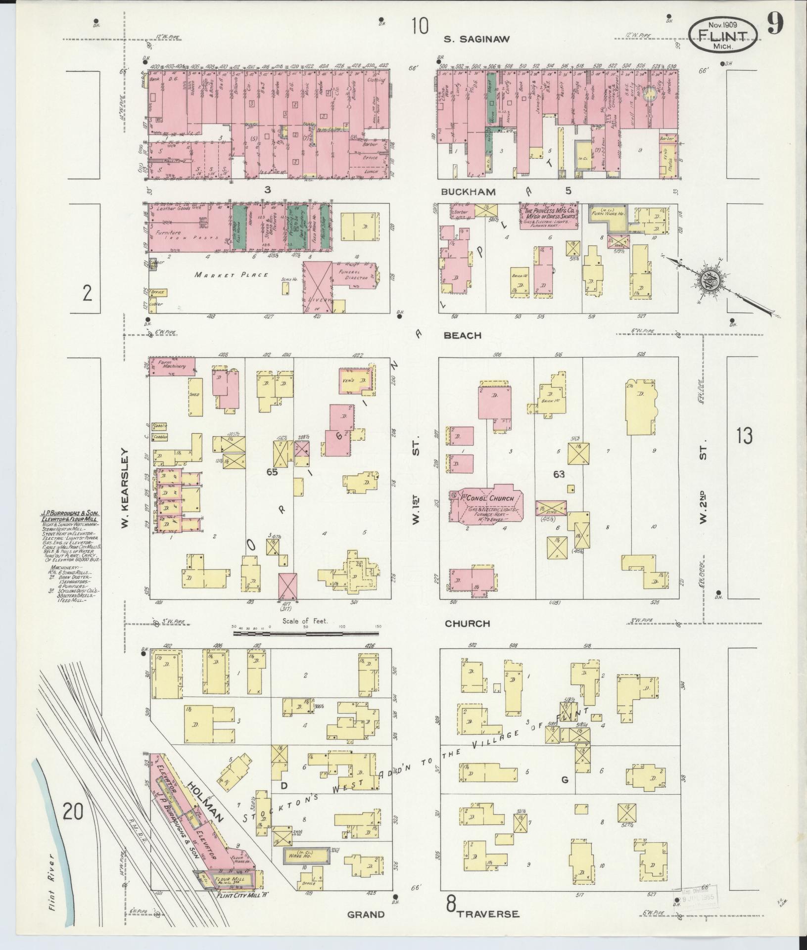Sanborn Fire Insurance Map from Flint, Genesee County, Michigan (1909), Sheet #0009 - Complete Map Set gallery image, historic Sanborn map, vintage wall art, Michigan Michigan