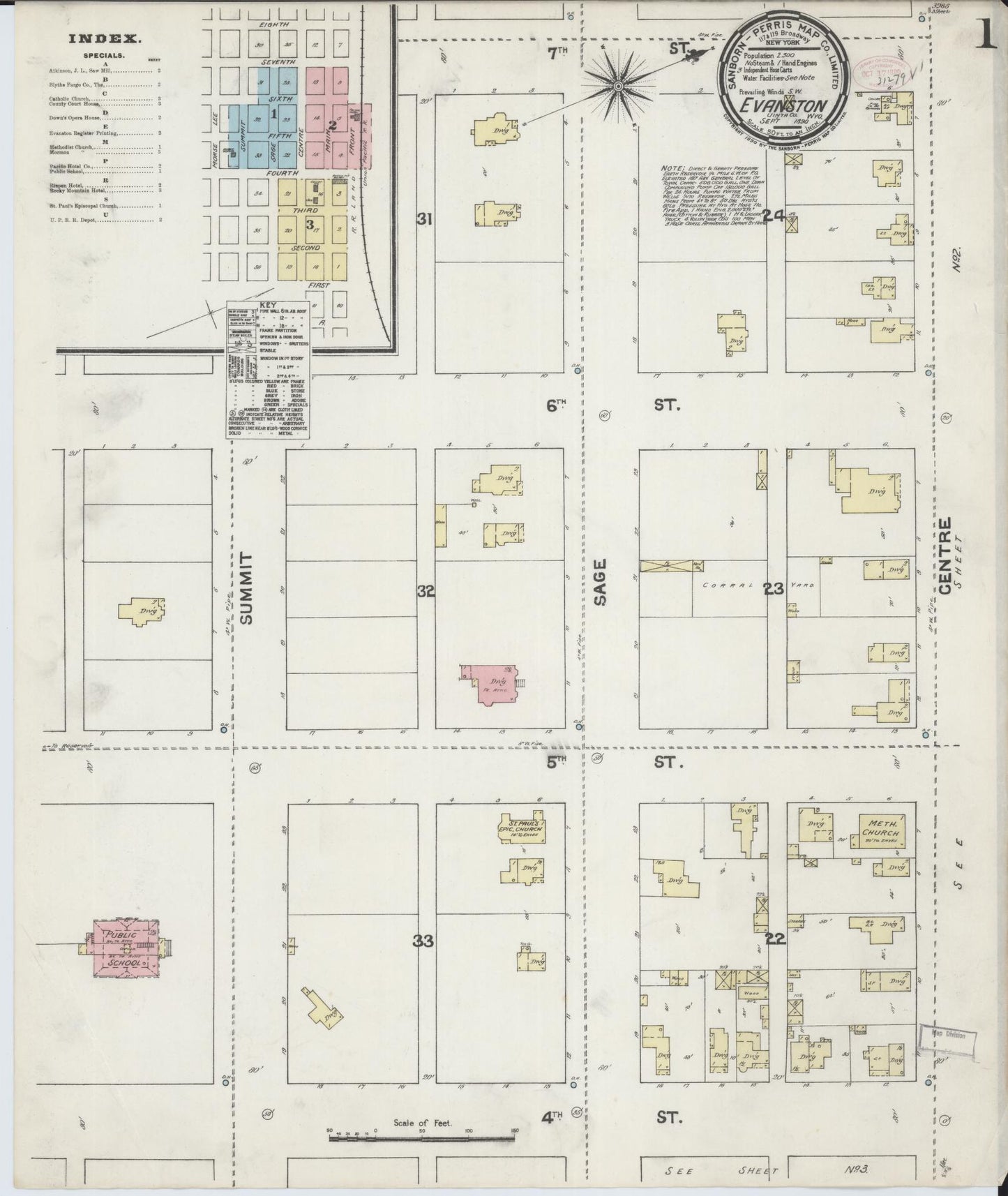 Sanborn Fire Insurance Map from Evanston, Uinta County, Wyoming. (1890) – Historic Sanborn Fire Insurance Map Print