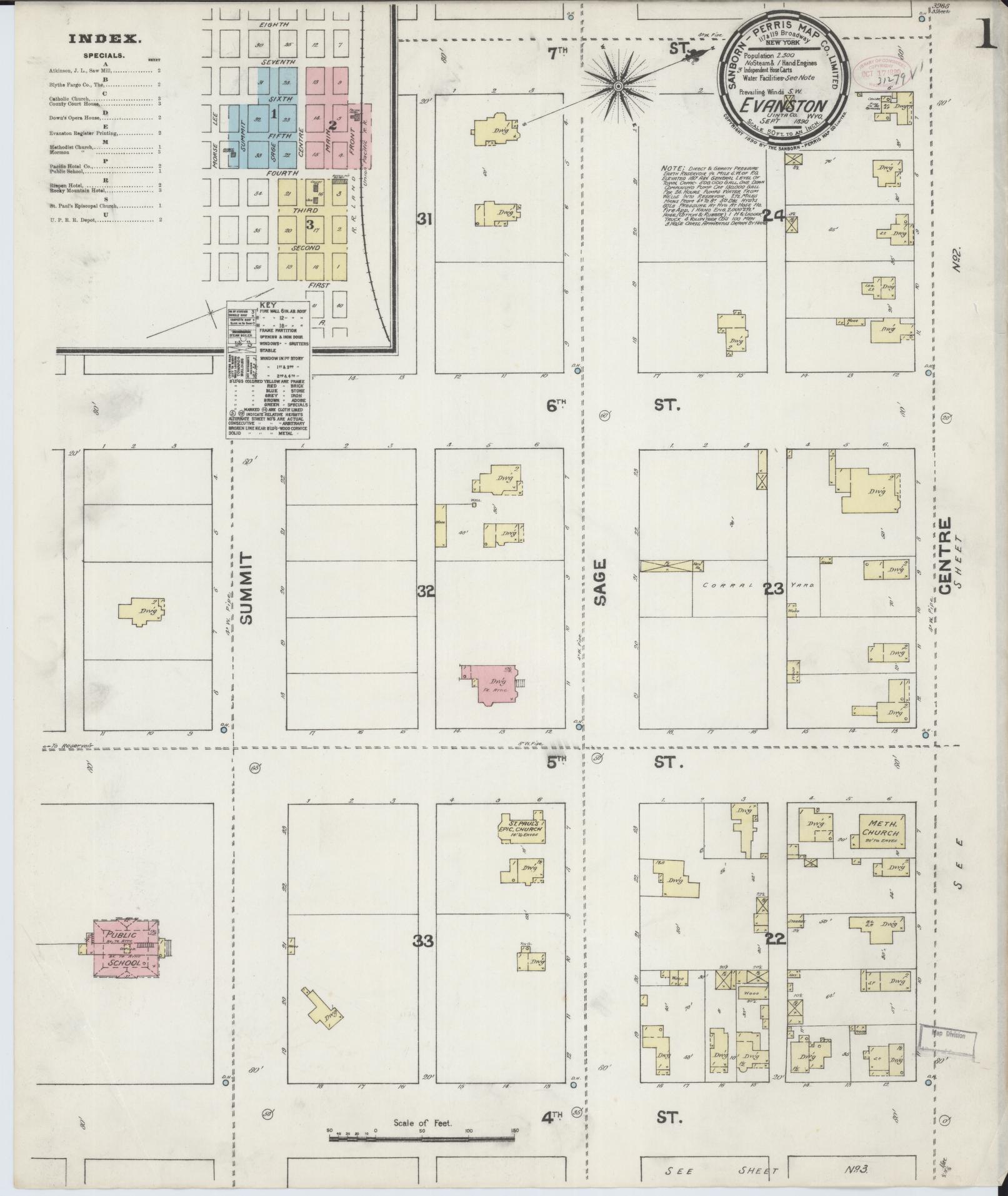 Sanborn Fire Insurance Map from Evanston, Uinta County, Wyoming. (1890) – Historic Sanborn Fire Insurance Map Print