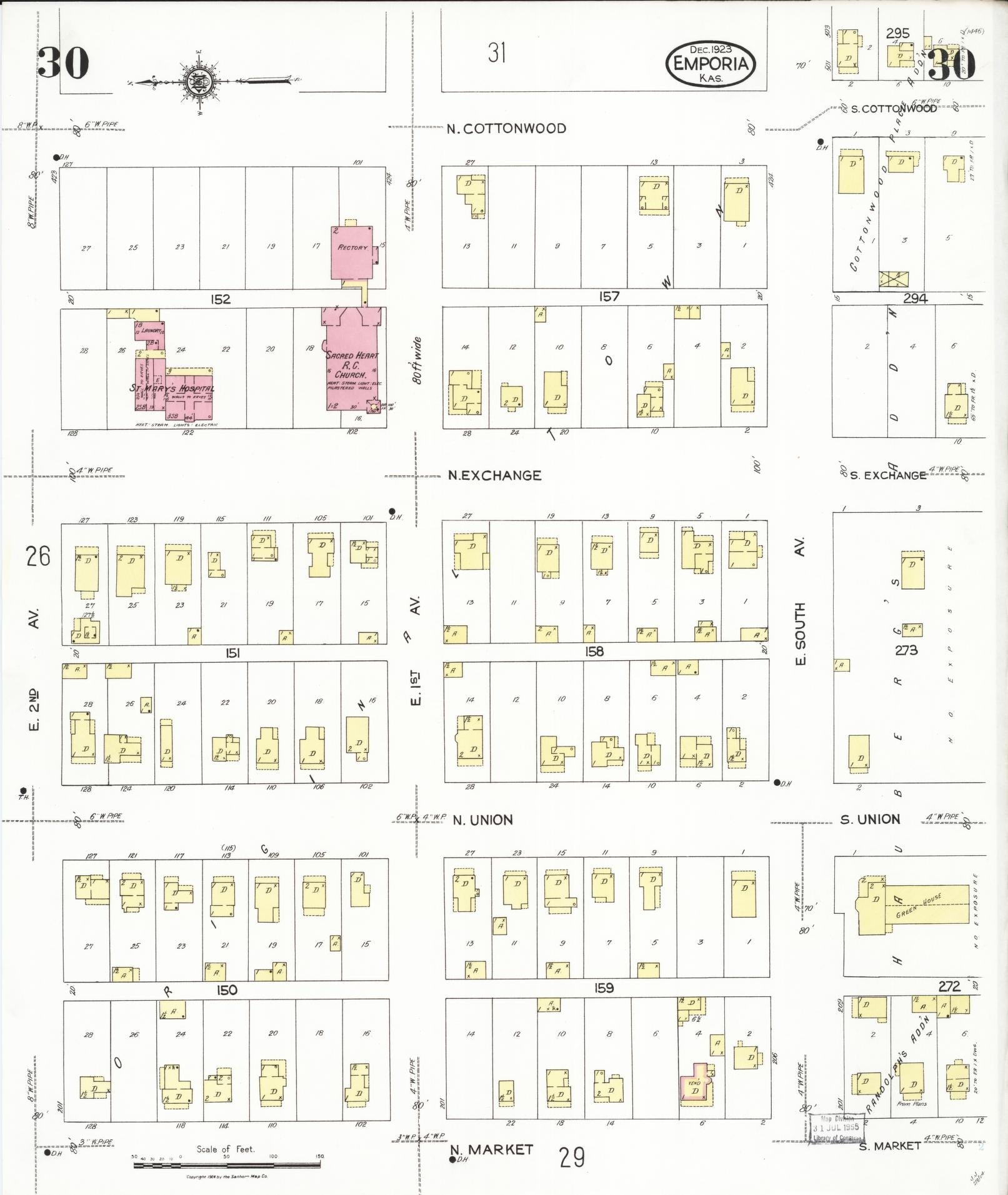 Sanborn Fire Insurance Map from Emporia, Lyon County, Kansas (1923), Sheet #0030 - Historic Sanborn Fire Insurance Map Print, vintage old map wall art, antique decor, genealogy gift, Kansas Kansas map