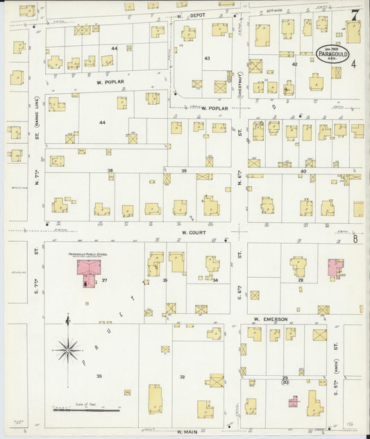Sanborn Fire Insurance Map from Paragould, Greene County, Arkansas (1909), Sheet #0007 - Historic Sanborn Fire Insurance Map Print, vintage old map wall art, antique decor, genealogy gift, Arkansas Arkansas map