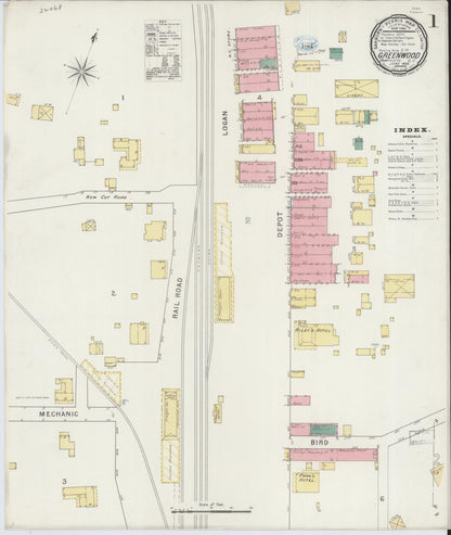 Sanborn Fire Insurance Map from Greenwood, Greenwood County, South Carolina (1894), Sheet #0001 - Complete Map Set gallery image, historic Sanborn map, vintage wall art, South Carolina South Carolina