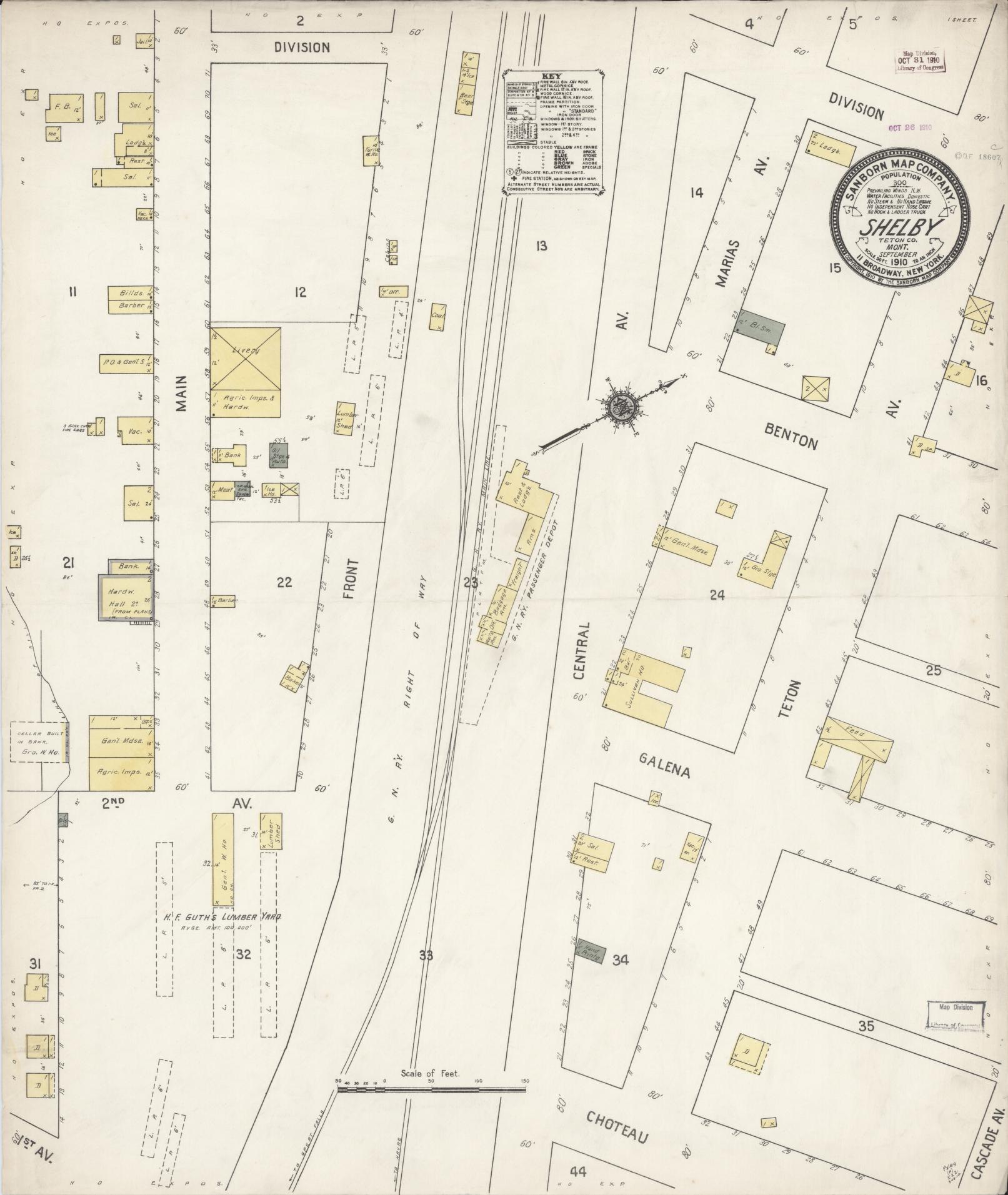 Sanborn Fire Insurance Map from Shelby, Toole County, Montana (1910), Sheet #0001 - Historic Sanborn Fire Insurance Map Print, vintage old map wall art, antique decor, genealogy gift, Montana Montana map