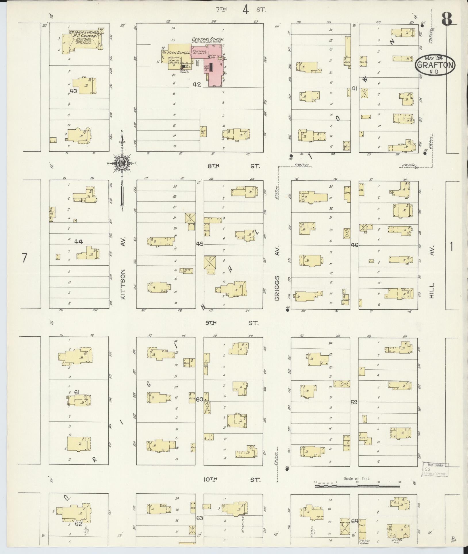 Sanborn Fire Insurance Map from Grafton, Walsh County, North Dakota (1914), Sheet #0008 - Historic Sanborn Fire Insurance Map Print, vintage old map wall art, antique decor, genealogy gift, North Dakota North Dakota map