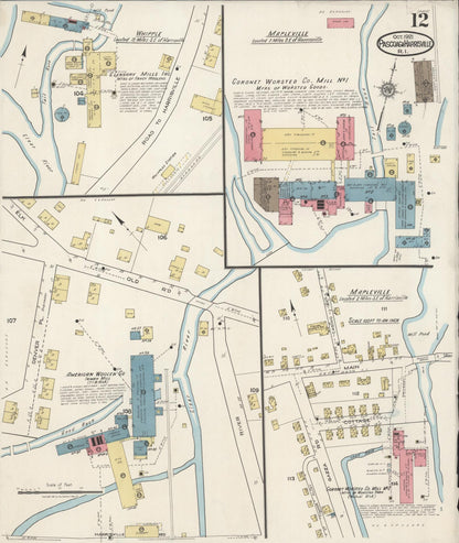 Sanborn Fire Insurance Map from Pascoag, Providence County, Rhode Island (1921), Sheet #0012 - Complete Map Set gallery image, historic Sanborn map, vintage wall art, Rhode Island Rhode Island