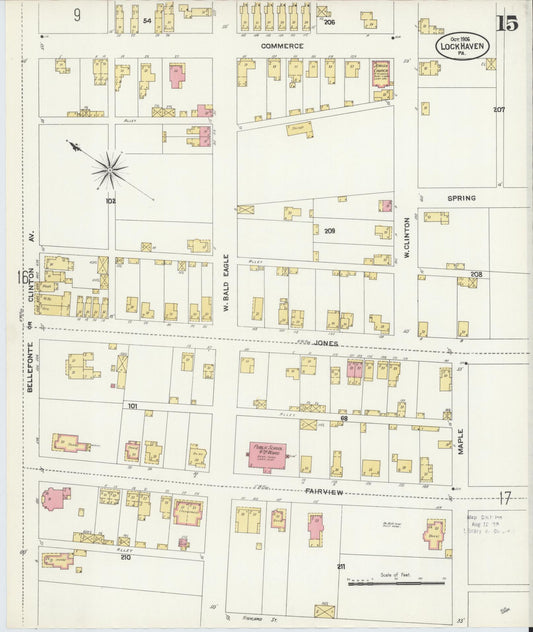 Sanborn Fire Insurance Map from Lock Haven, Clinton County, Pennsylvania (1906), Sheet #0015 - Historic Sanborn Fire Insurance Map Print, vintage old map wall art, antique decor, genealogy gift, Pennsylvania Pennsylvania map