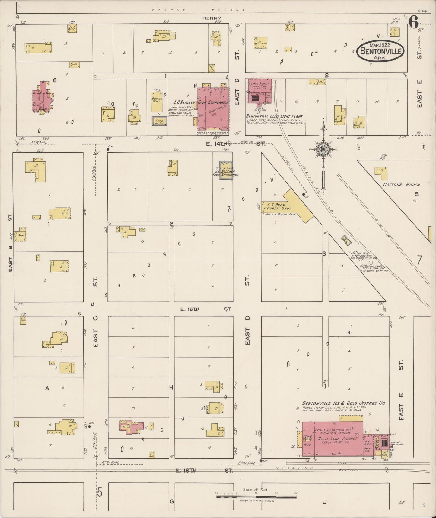 Sanborn Fire Insurance Map from Bentonville, Benton County, Arkansas (1922), Sheet #0006 - Complete Map Set gallery image, historic Sanborn map, vintage wall art, Arkansas Arkansas