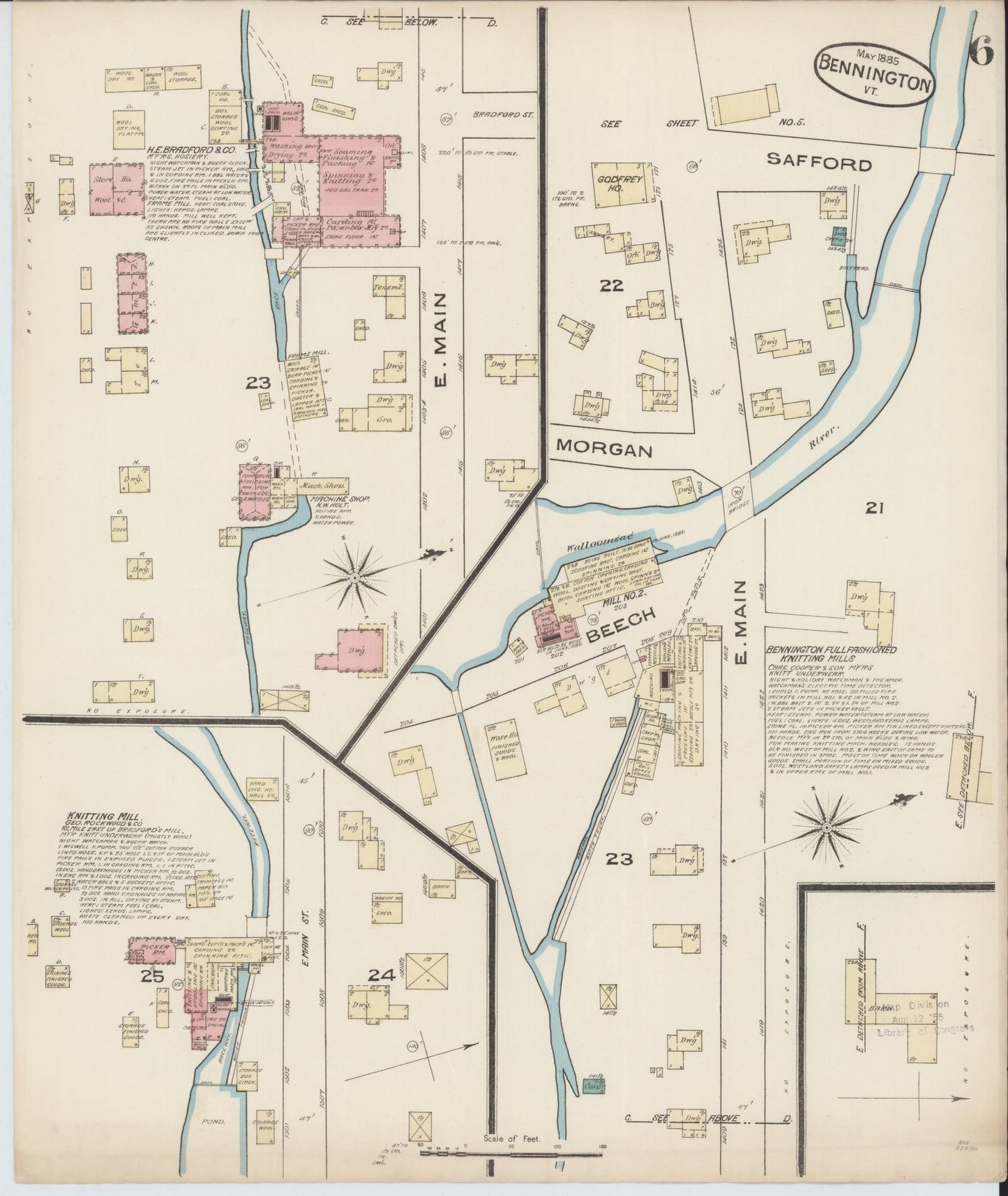 Sanborn Fire Insurance Map from Bennington, Bennington County, Vermont (1885), Sheet #0006 - Complete Map Set gallery image, historic Sanborn map, vintage wall art, Vermont Vermont