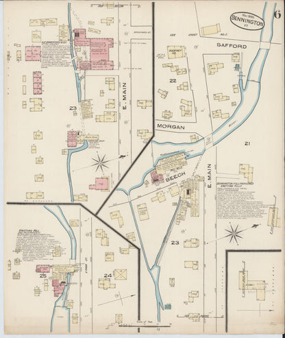 Sanborn Fire Insurance Map from Bennington, Bennington County, Vermont (1885), Sheet #0006 - Complete Map Set gallery image, historic Sanborn map, vintage wall art, Vermont Vermont