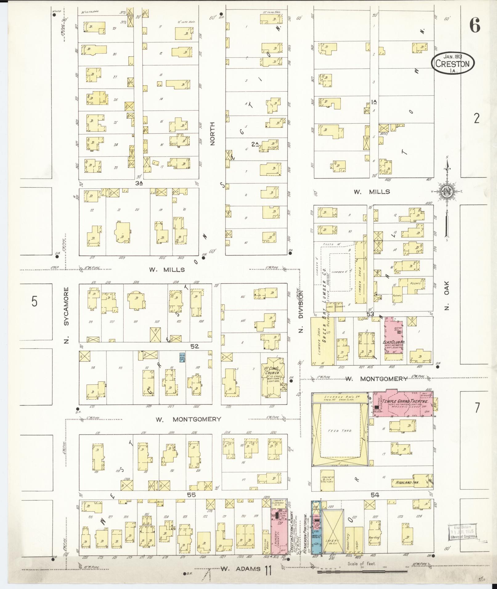 Sanborn Fire Insurance Map from Creston, Union County, Iowa (1913), Sheet #0006 - Historic Sanborn Fire Insurance Map Print, vintage old map wall art
