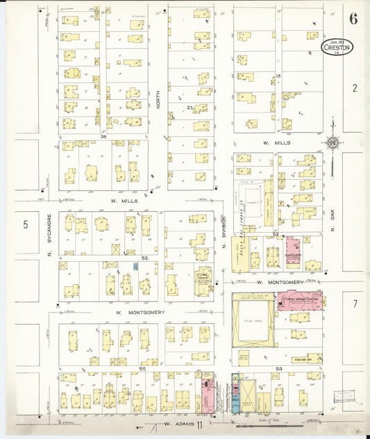 Sanborn Fire Insurance Map from Creston, Union County, Iowa (1913), Sheet #0006 - Historic Sanborn Fire Insurance Map Print, vintage old map wall art