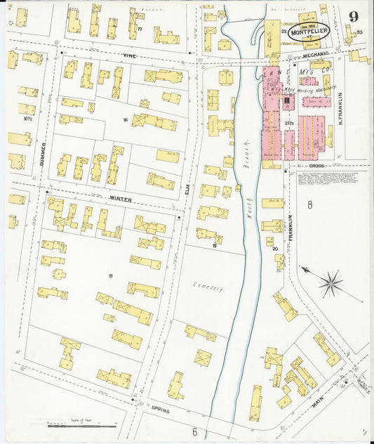 Sanborn Fire Insurance Map from Montpelier, Washington County, Vermont (1905), Sheet #0009 - Historic Sanborn Fire Insurance Map Print, vintage old map wall art, antique decor, genealogy gift, Vermont Vermont map