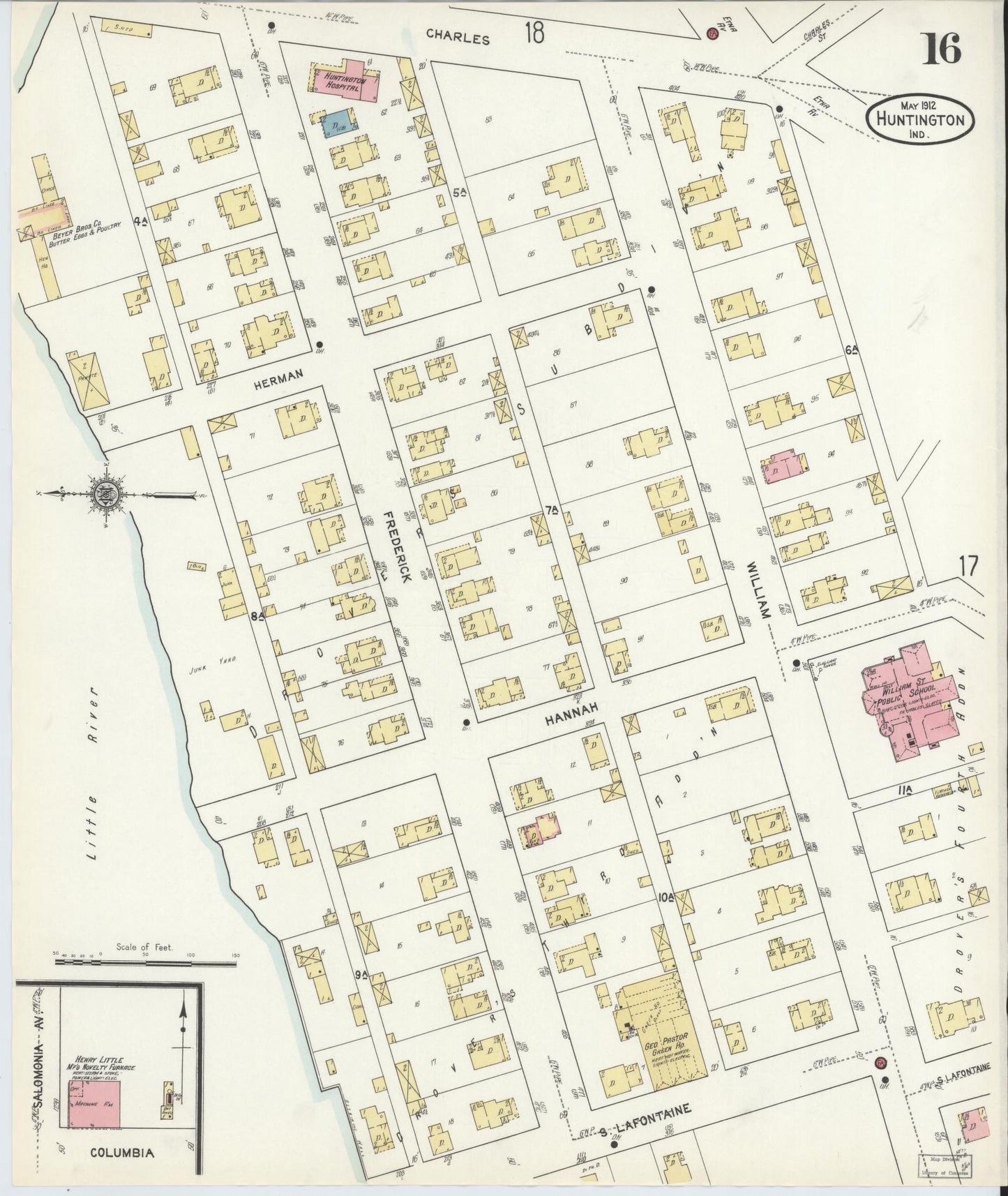 Sanborn Fire Insurance Map from Huntington, Huntington County, Indiana (1912), Sheet #0016 - Complete Map Set gallery image, historic Sanborn map, vintage wall art, Indiana Indiana
