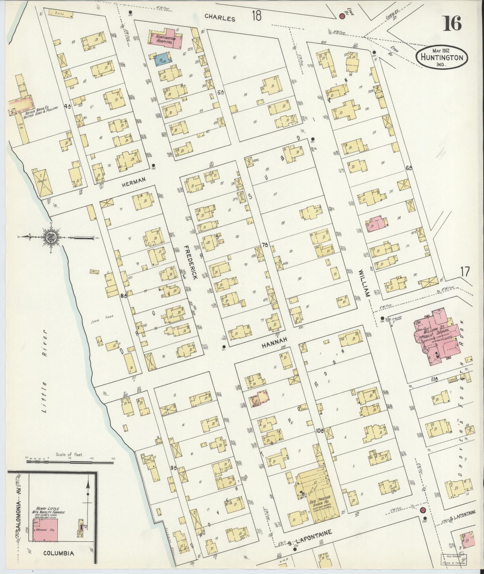 Sanborn Fire Insurance Map from Huntington, Huntington County, Indiana (1912), Sheet #0016 - Complete Map Set gallery image, historic Sanborn map, vintage wall art, Indiana Indiana