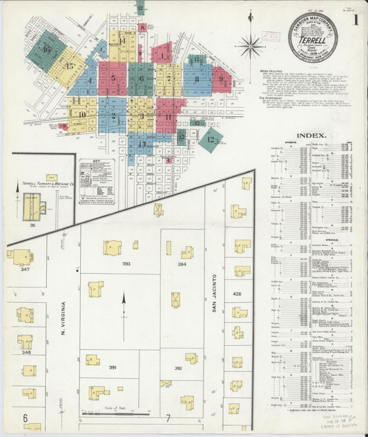 Sanborn Fire Insurance Map from Terrell, Kaufman County, Texas (1909), Sheet #0001 - Complete Map Set gallery image, historic Sanborn map, vintage wall art, Texas Texas