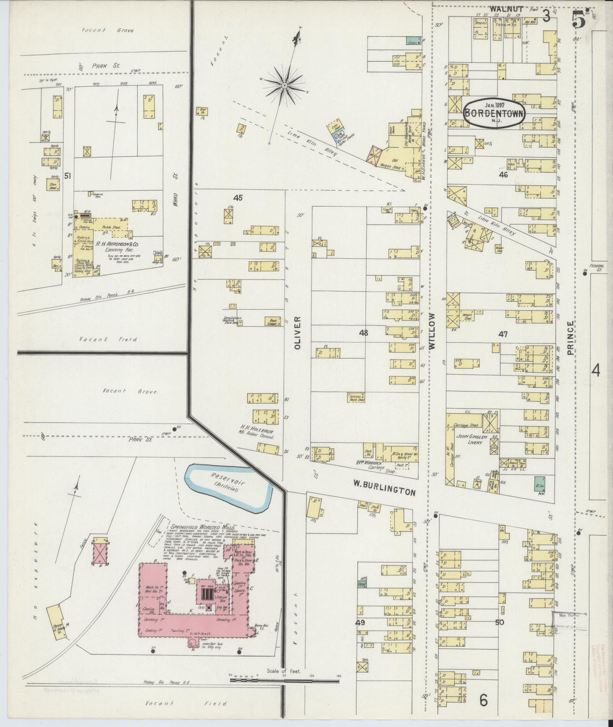 Sanborn Fire Insurance Map from Bordentown, Burlington County, New Jersey (1897), Sheet #0005 - Historic Sanborn Fire Insurance Map Print, vintage old map wall art, antique decor, genealogy gift, New Jersey New Jersey map