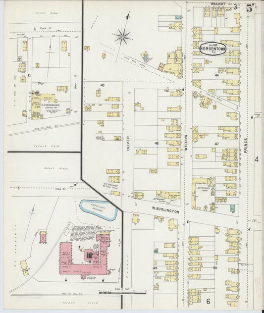 Sanborn Fire Insurance Map from Bordentown, Burlington County, New Jersey (1897), Sheet #0005 - Historic Sanborn Fire Insurance Map Print, vintage old map wall art, antique decor, genealogy gift, New Jersey New Jersey map