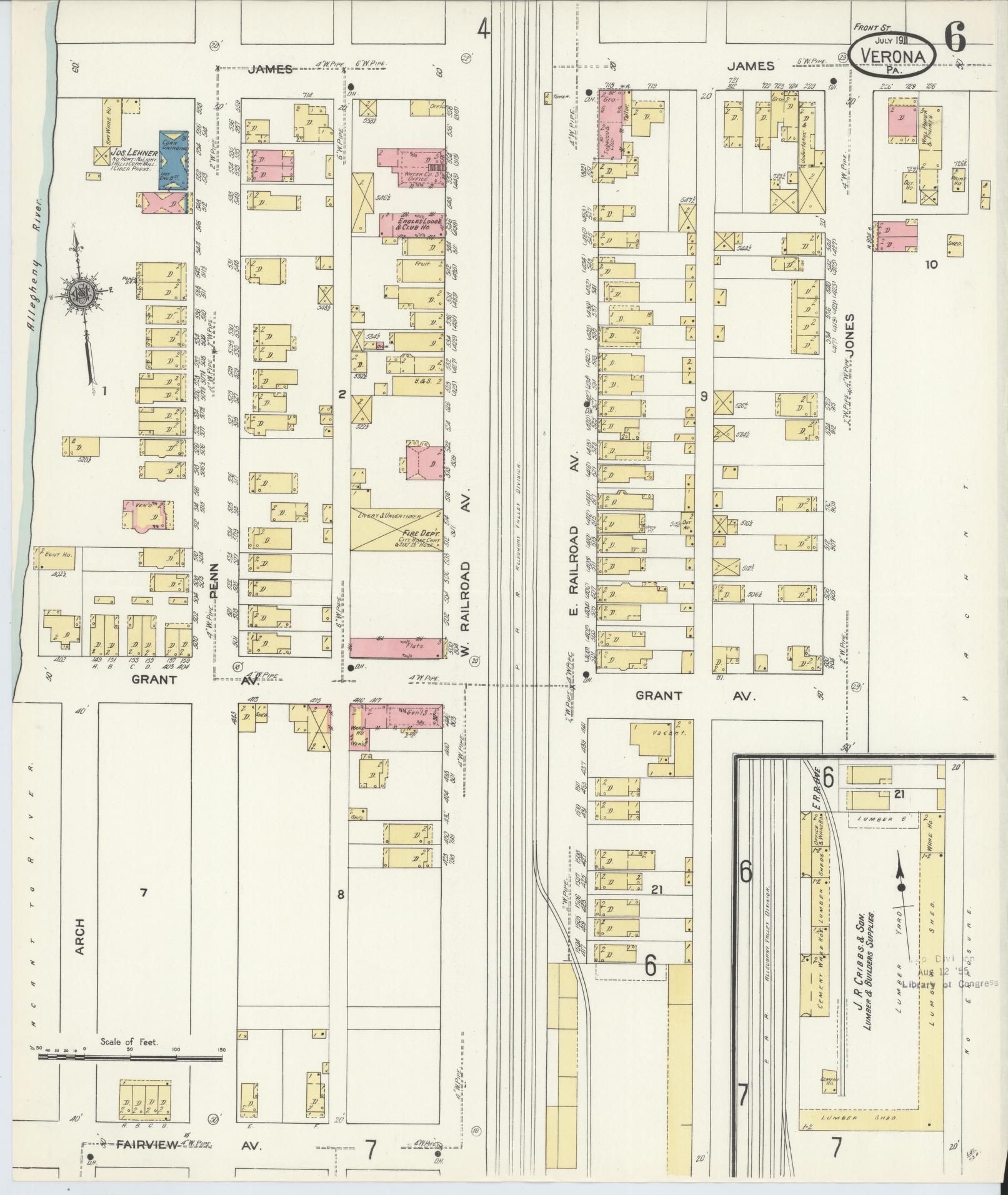 Sanborn Fire Insurance Map from Verona, Allegheny County, Pennsylvania (1911), Sheet #0006 - Historic Sanborn Fire Insurance Map Print, vintage old map wall art, antique decor, genealogy gift, Pennsylvania Pennsylvania map