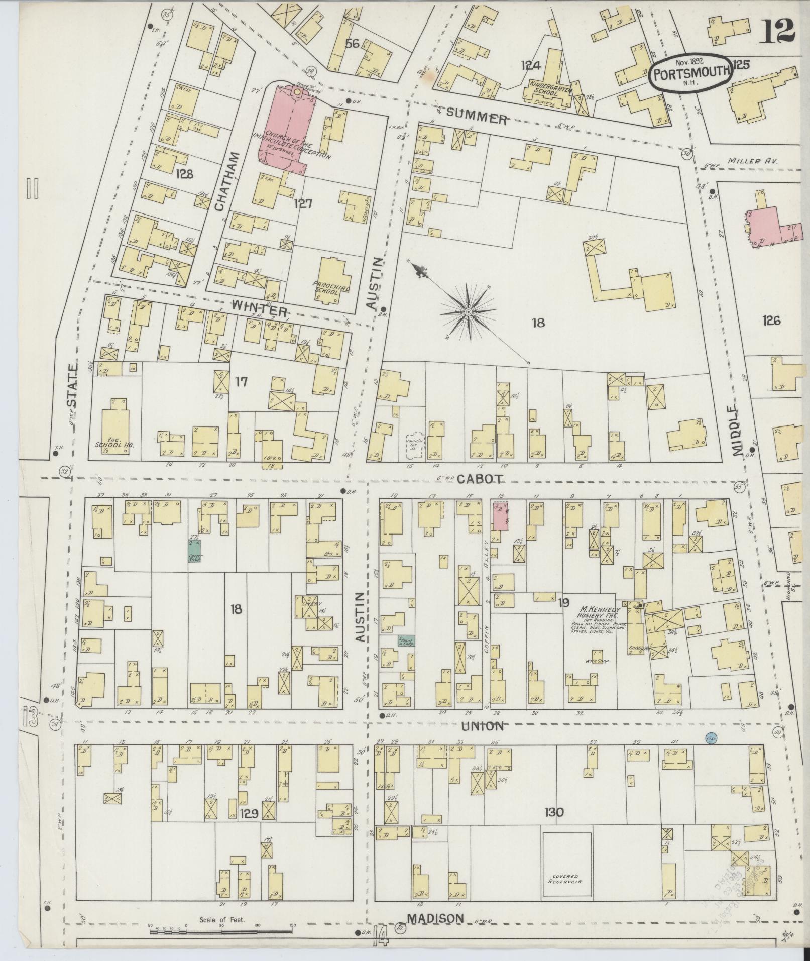 Sanborn Fire Insurance Map from Portsmouth, Rockingham County, New Hampshire (1892), Sheet #0012 - Historic Sanborn Fire Insurance Map Print, vintage old map wall art, antique decor, genealogy gift, New Hampshire New Hampshire map