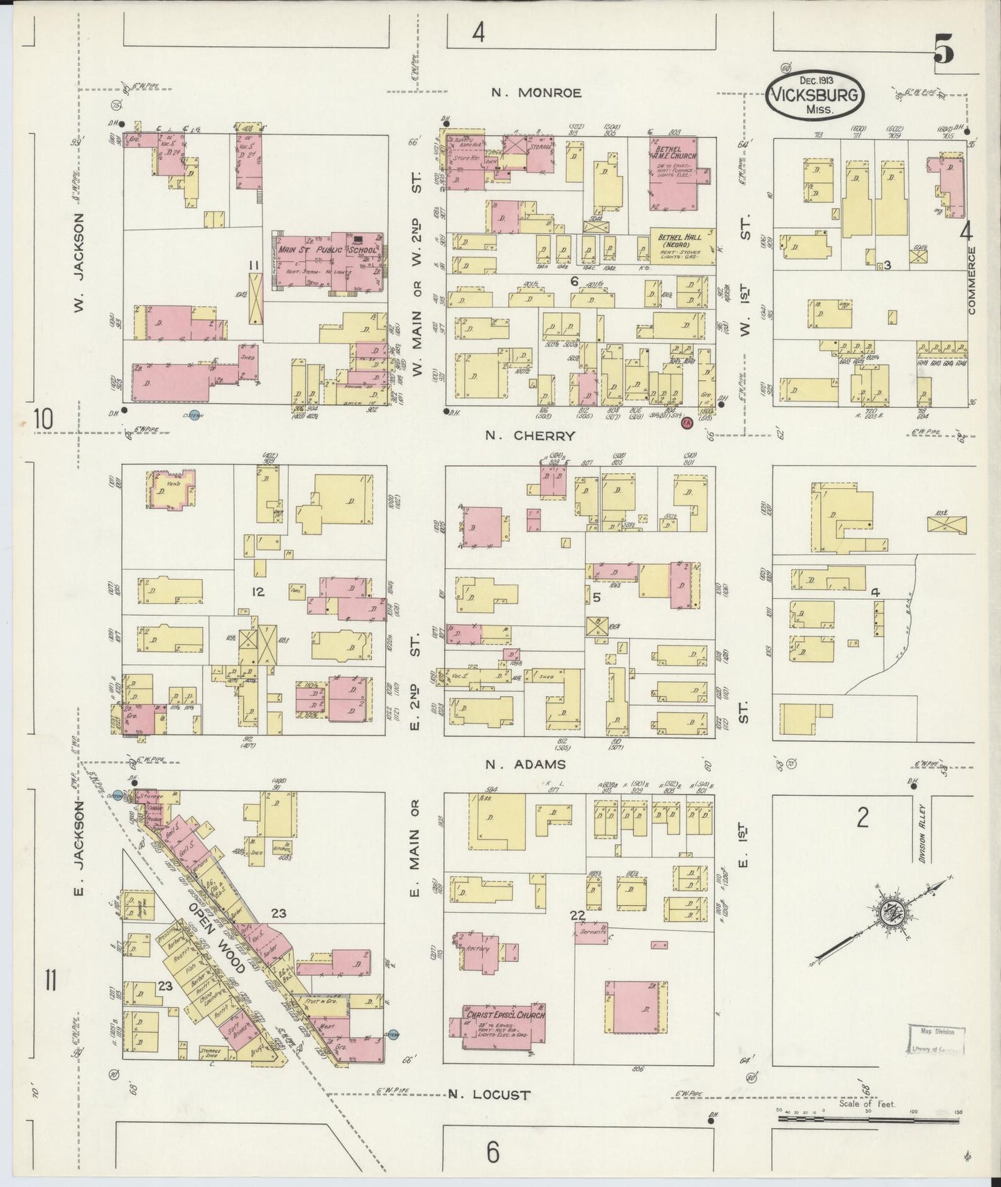 Sanborn Fire Insurance Map from Vicksburg, Warren County, Mississippi (1913), Sheet #0005 - Complete Map Set gallery image, historic Sanborn map, vintage wall art, Mississippi Mississippi