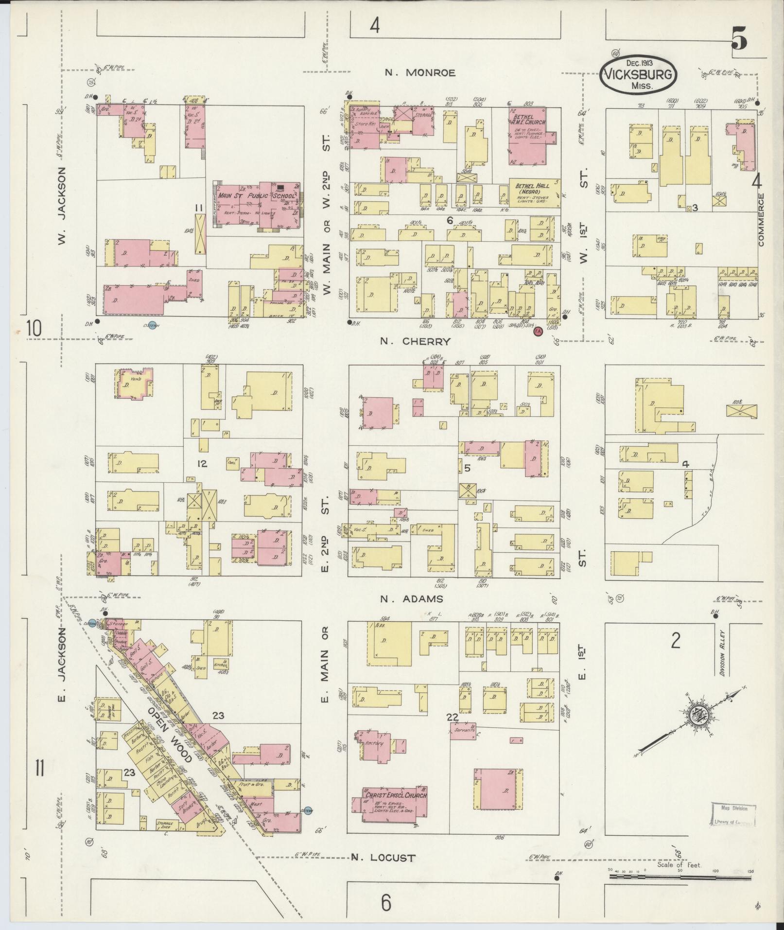Sanborn Fire Insurance Map from Vicksburg, Warren County, Mississippi (1913), Sheet #0005 - Complete Map Set gallery image, historic Sanborn map, vintage wall art, Mississippi Mississippi