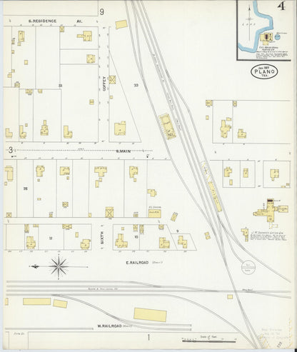 Sanborn Fire Insurance Map from Plano, Collin County, Texas (1907), Sheet #0004 - Historic Sanborn Fire Insurance Map Print, vintage old map wall art, antique decor, genealogy gift, Texas Texas map