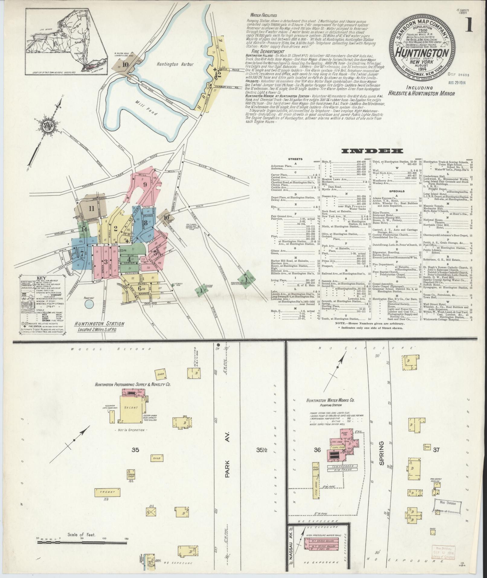 Sanborn Fire Insurance Map from Huntington, Suffolk County, New York. (1914) – Historic Sanborn Fire Insurance Map Print