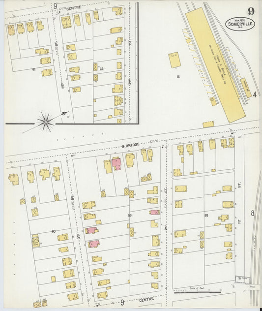 Sanborn Fire Insurance Map from Somerville, Somerset County, New Jersey (1902), Sheet #0009 - Historic Sanborn Fire Insurance Map Print, vintage old map wall art, antique decor, genealogy gift, New Jersey New Jersey map