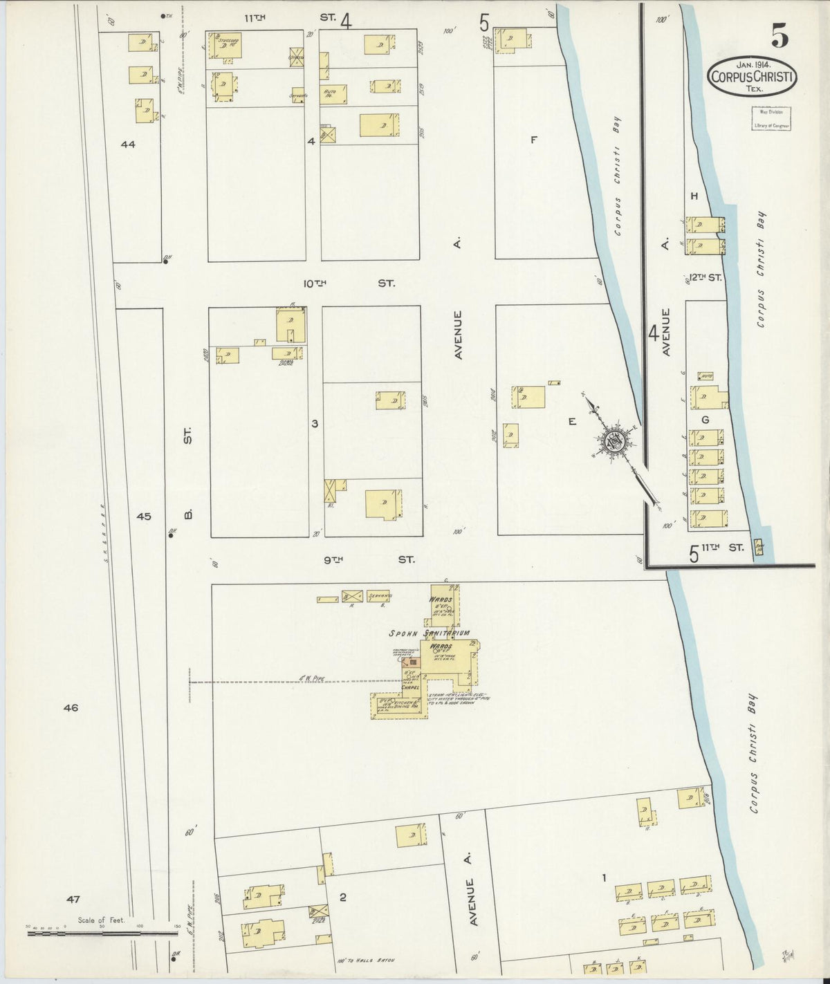 Sanborn Fire Insurance Map from Corpus Christi, Nueces County, Texas (1914), Sheet #0005 - Complete Map Set gallery image, historic Sanborn map, vintage wall art, Texas Texas