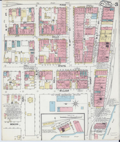 Sanborn Fire Insurance Map from Alton, Madison County, Illinois (1892), Sheet #0003 - Complete Map Set gallery image, historic Sanborn map, vintage wall art, Illinois Illinois