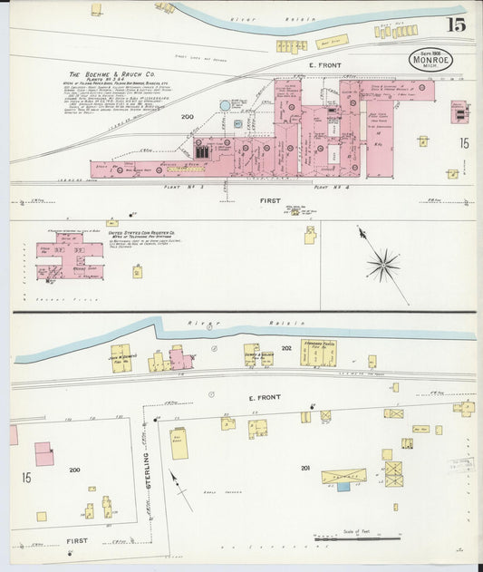 Sanborn Fire Insurance Map from Monroe, Monroe County, Michigan (1908), Sheet #0015 - Historic Sanborn Fire Insurance Map Print, vintage old map wall art, antique decor, genealogy gift, Michigan Michigan map