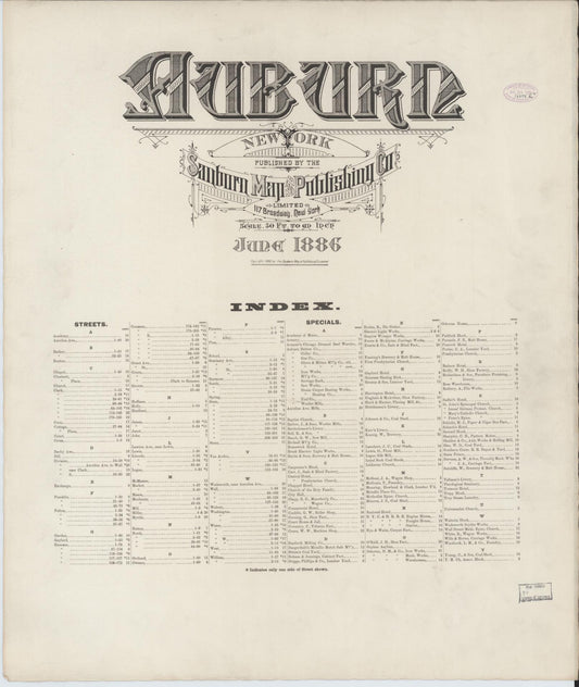 Sanborn Fire Insurance Map from Auburn, Cayuga County, New York (1886), Sheet #0001 - Historic Sanborn Fire Insurance Map Print, vintage old map wall art, antique decor, genealogy gift, New York New York map