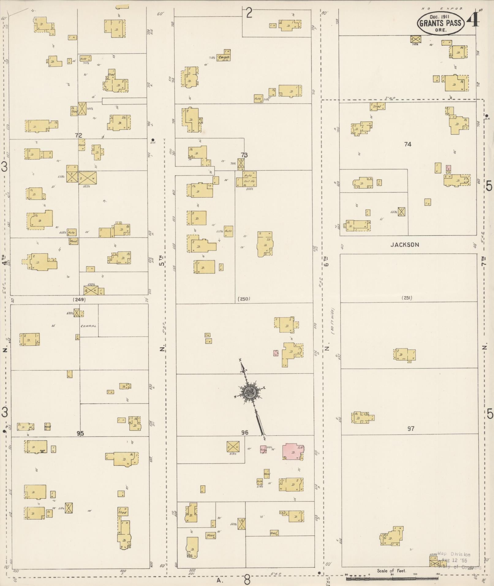 Sanborn Fire Insurance Map from Grants Pass, Josephine County, Oregon (1911), Sheet #0004 - Historic Sanborn Fire Insurance Map Print, vintage old map wall art, antique decor, genealogy gift, Oregon Oregon map