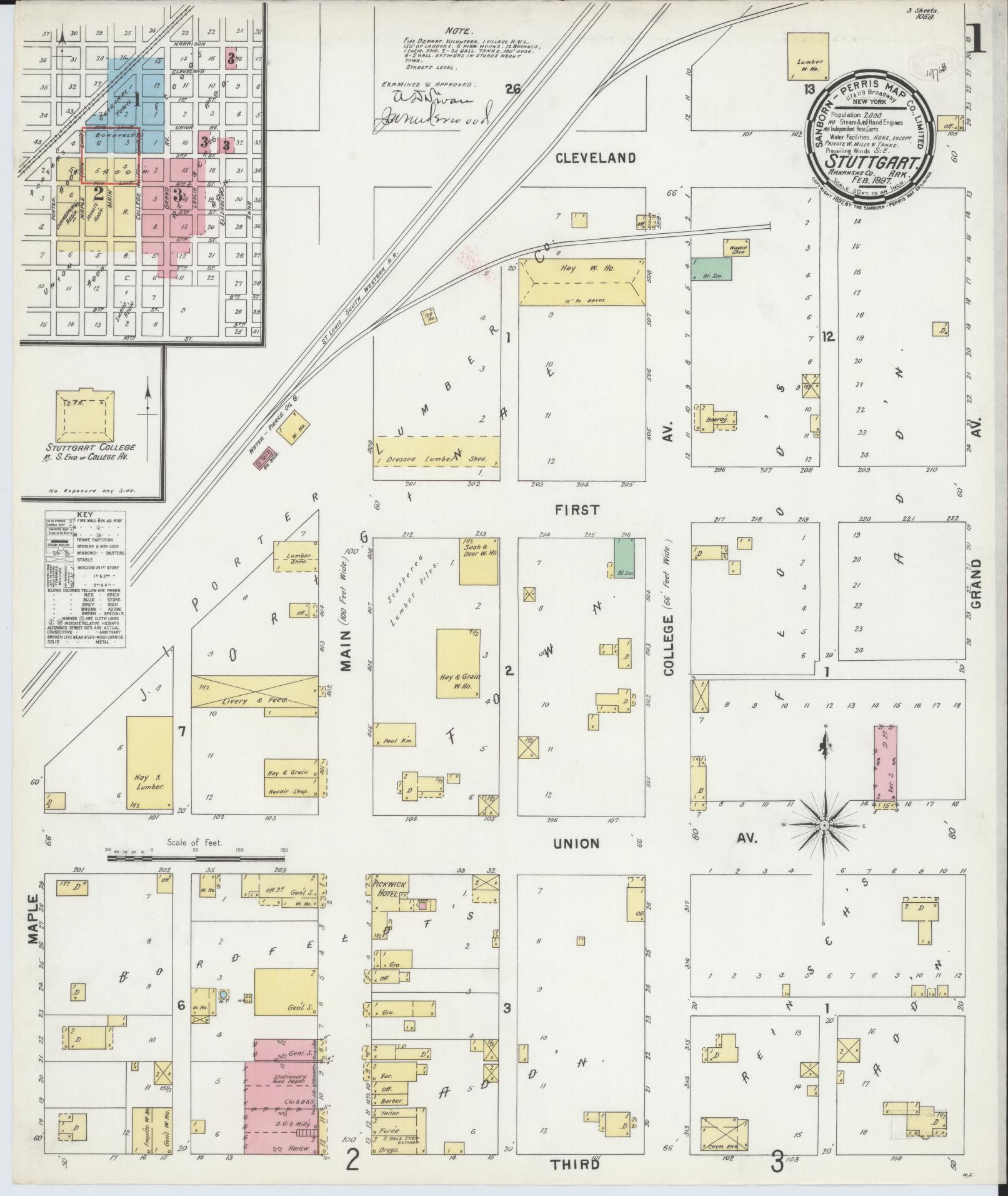 Sanborn Fire Insurance Map from Stuttgart, Arkansas County, Arkansas (1897), Sheet #0001 - Complete Map Set gallery image, historic Sanborn map, vintage wall art, Stuttgart Arkansas