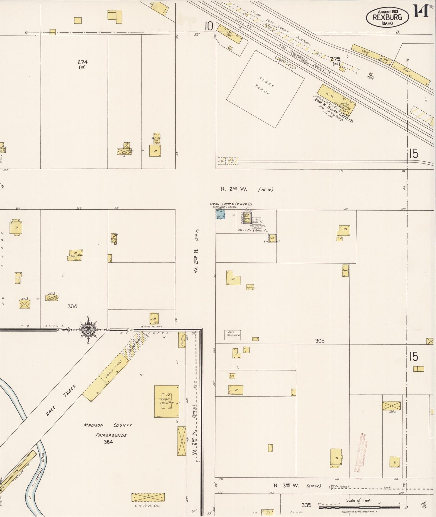 Sanborn Fire Insurance Map from Rexburg, Madison County, Idaho (1921), Sheet #0014 - Historic Sanborn Fire Insurance Map Print, vintage old map wall art, antique decor, genealogy gift, Idaho Idaho map
