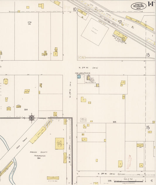 Sanborn Fire Insurance Map from Rexburg, Madison County, Idaho (1921), Sheet #0014 - Historic Sanborn Fire Insurance Map Print, vintage old map wall art, antique decor, genealogy gift, Idaho Idaho map