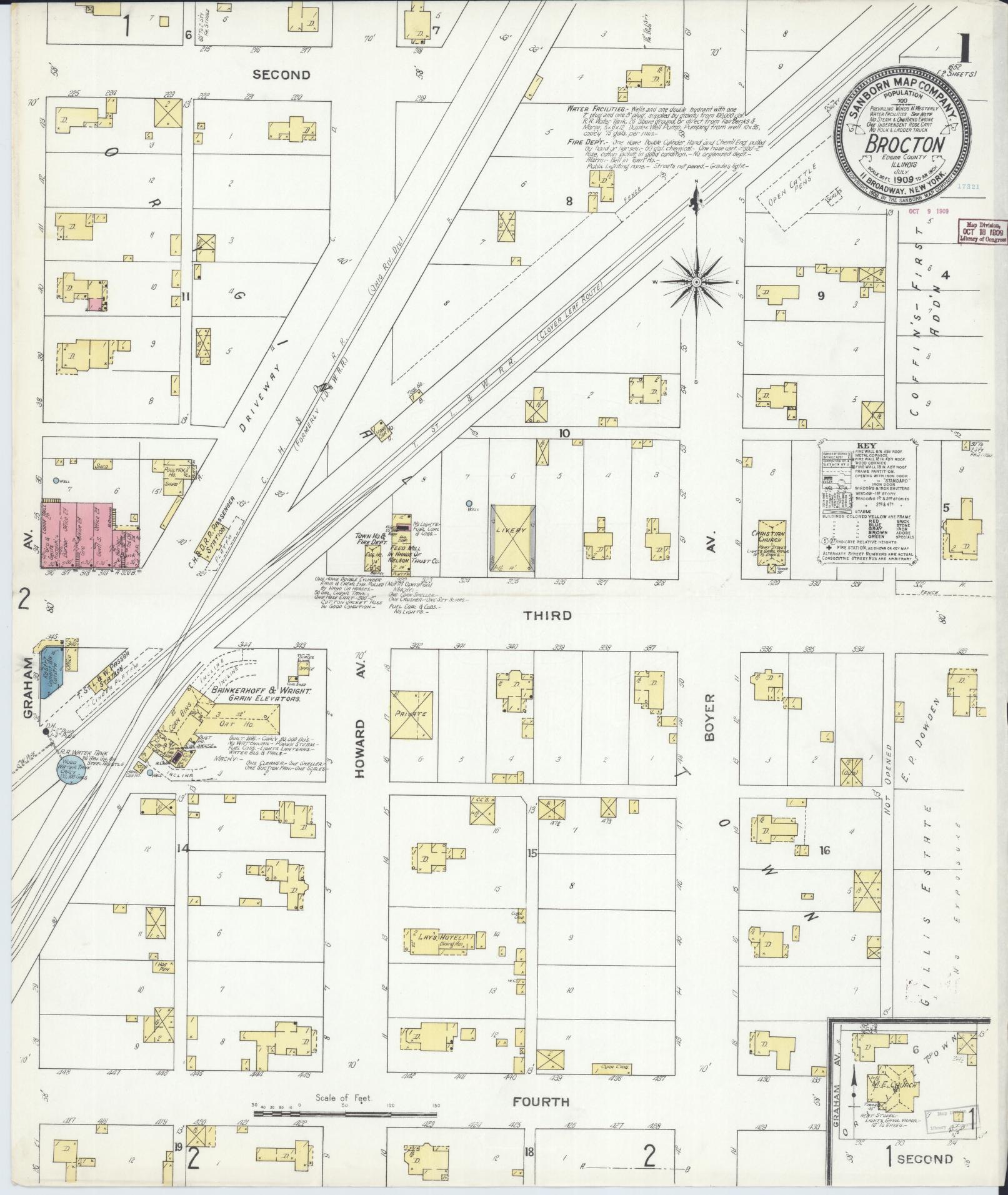 Sanborn Fire Insurance Map from Brockton, Edgar County, Illinois (1909), Sheet #0001 - Complete Map Set gallery image, historic Sanborn map, vintage wall art, Illinois Illinois