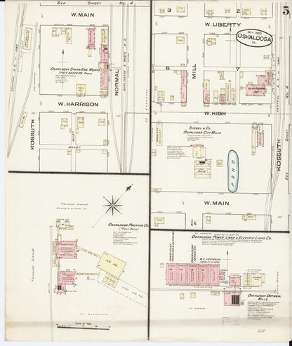 Sanborn Fire Insurance Map from Oskaloosa, Mahaska County, Iowa (1885), Sheet #0005 - Historic Sanborn Fire Insurance Map Print, vintage old map wall art