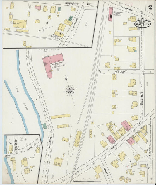 Sanborn Fire Insurance Map from New Paltz, Ulster County, New York (1894), Sheet #0002 - Historic Sanborn Fire Insurance Map Print, vintage old map wall art, antique decor, genealogy gift, New York New York map
