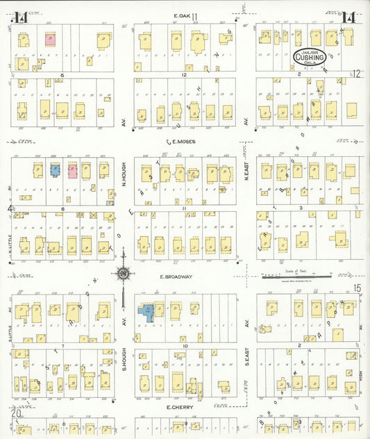 Sanborn Fire Insurance Map from Cushing, Payne County, Oklahoma (1924), Sheet #0014 - Historic Sanborn Fire Insurance Map Print, vintage old map wall art, antique decor, genealogy gift, Oklahoma Oklahoma map