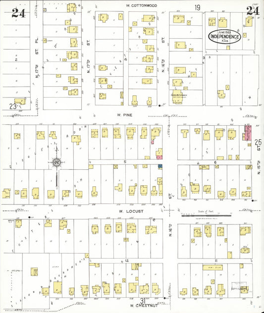 Sanborn Fire Insurance Map from Independence, Montgomery County, Kansas (1923), Sheet #0025 - Historic Sanborn Fire Insurance Map Print, vintage old map wall art, antique decor, genealogy gift, Kansas Kansas map