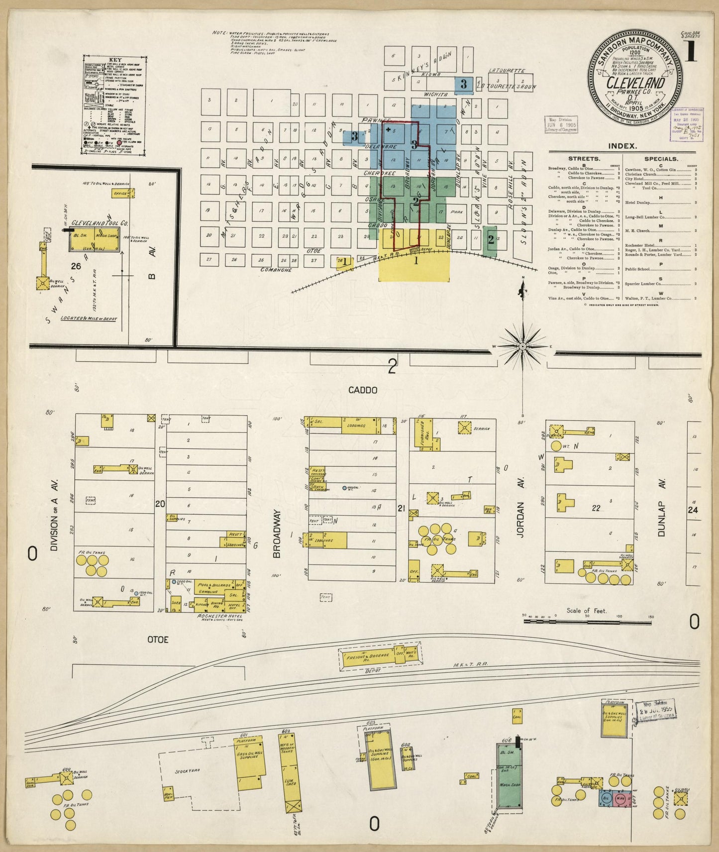 Sanborn Fire Insurance Map from Cleveland, Pawnee County, Oklahoma (1905), Sheet #0001 - Historic Sanborn Fire Insurance Map Print, vintage old map wall art, antique decor, genealogy gift, Oklahoma Oklahoma map